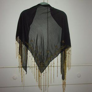Pink Dot Collection Shawl Gold Embroidery & Beaded Fringe